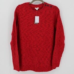NEW J.Jill $99 XL Button Shoulder Scarlet Red Textured Cotton Blend Sweater